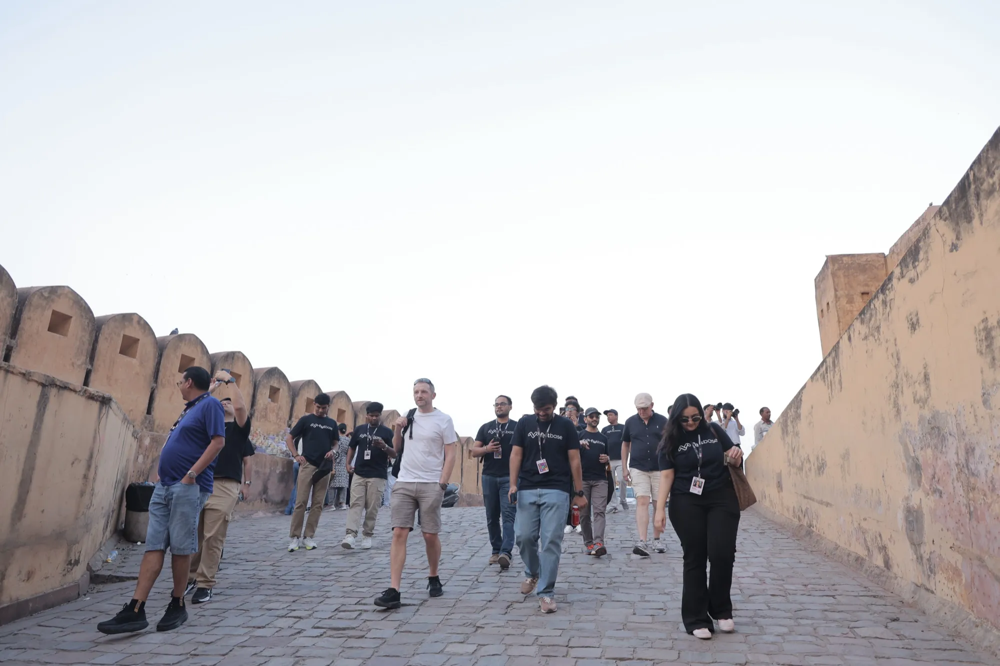 Guests walking down between the fort’s high walls